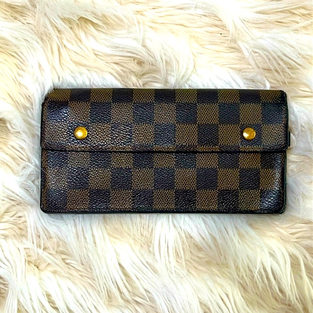 Louis Vuitton Damier Ebene Double Snap Long Wallet